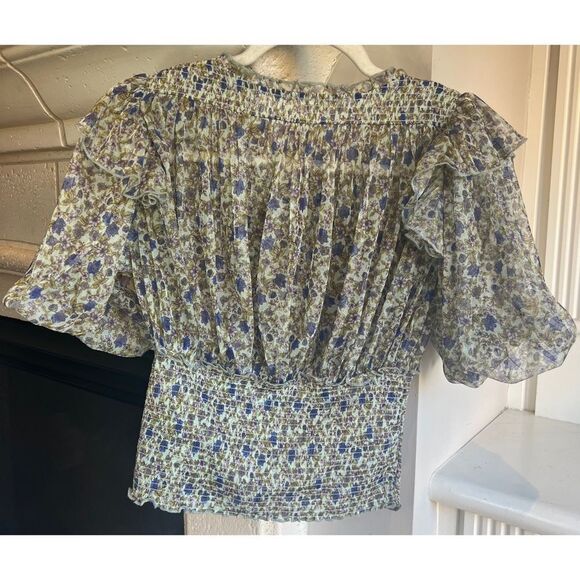 Free People Beatrice Floral-print Smocked Top In Mint Combo Size Small - Picture 7 of 12
